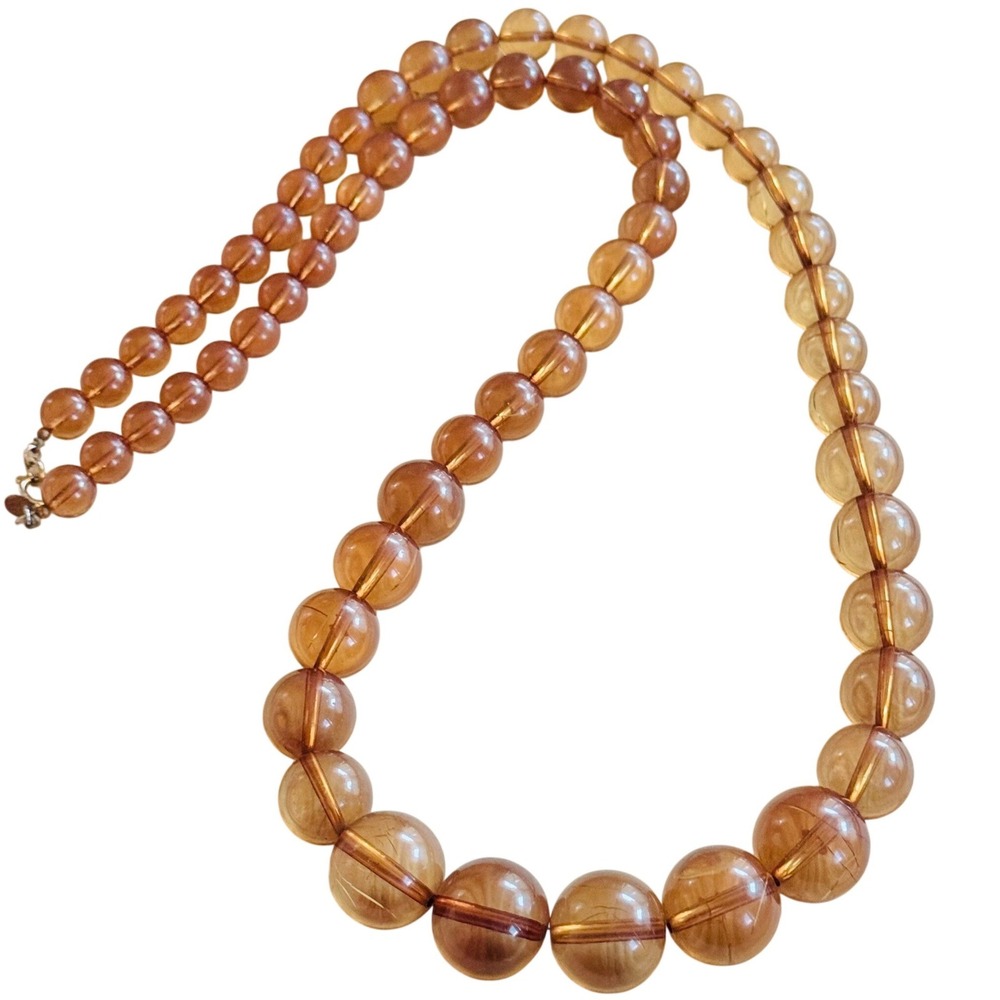 Vtg Runway Cadoro lucite Necklace brown translucent Beads chunky statement 36"
